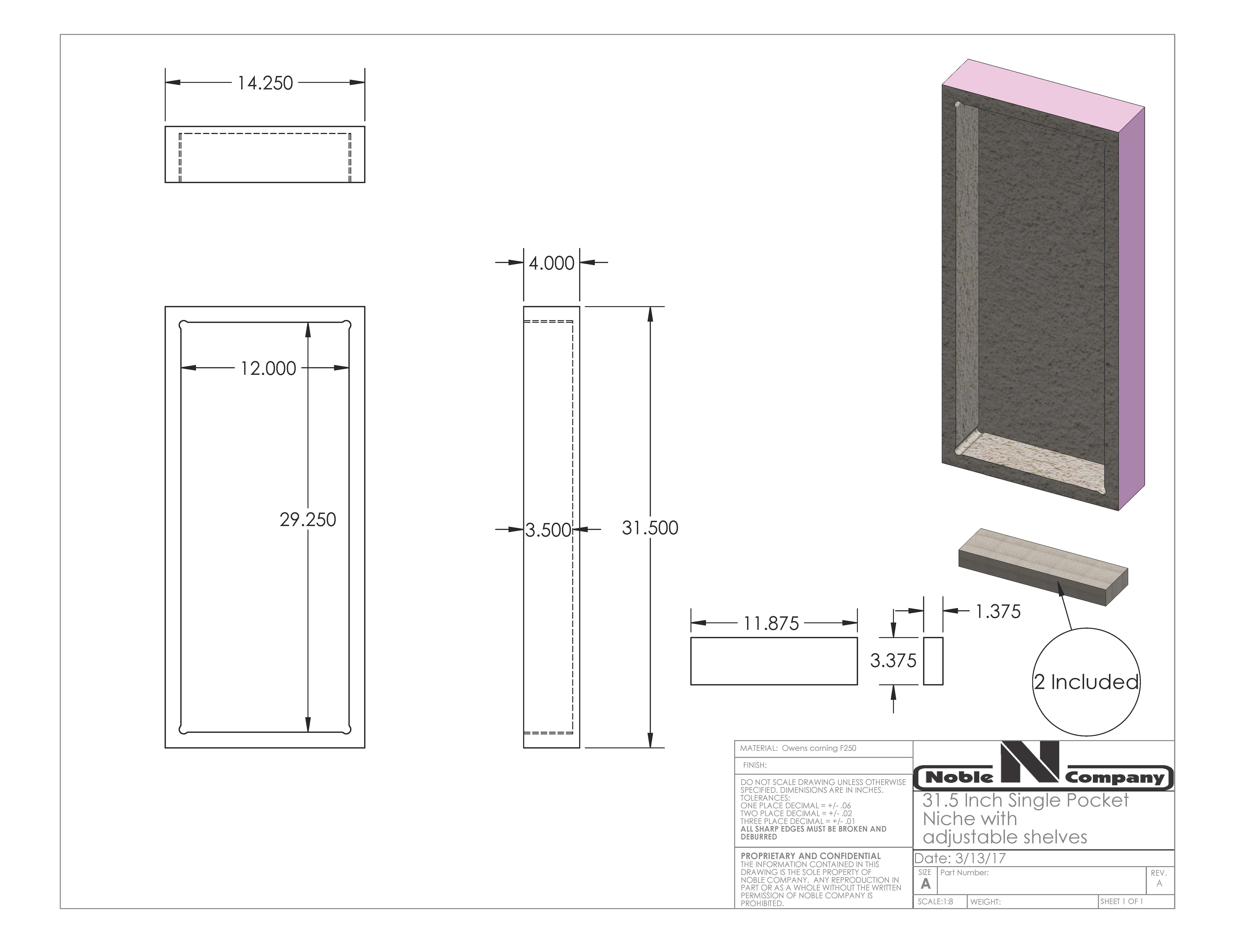 Noble Niche #301 Square 14.5" x 14.5" Installable Shower Shelf 